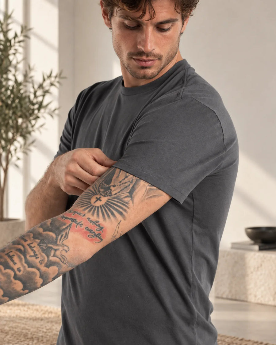 KOLP Essential T-shirt in Charcoal — sleeve detail
