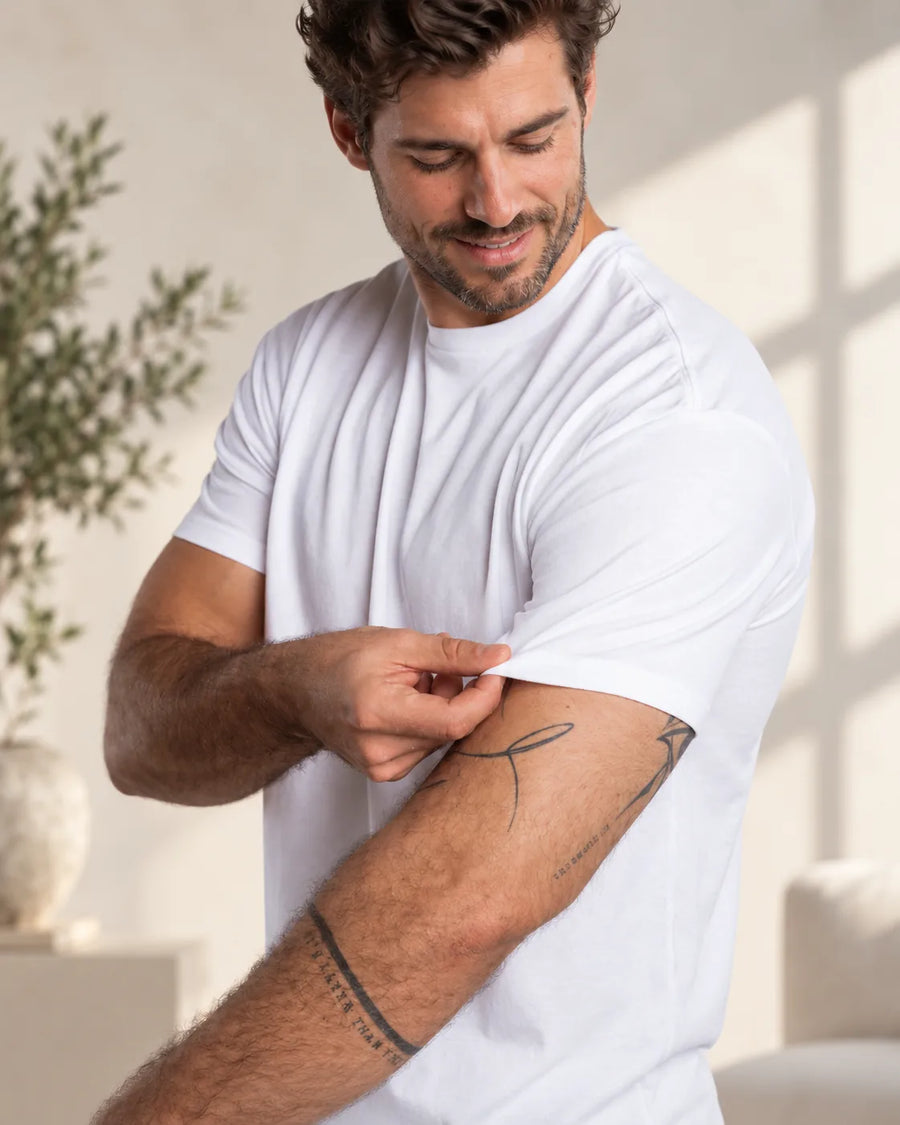KOLP Essential T-shirt in White — sleeve detail